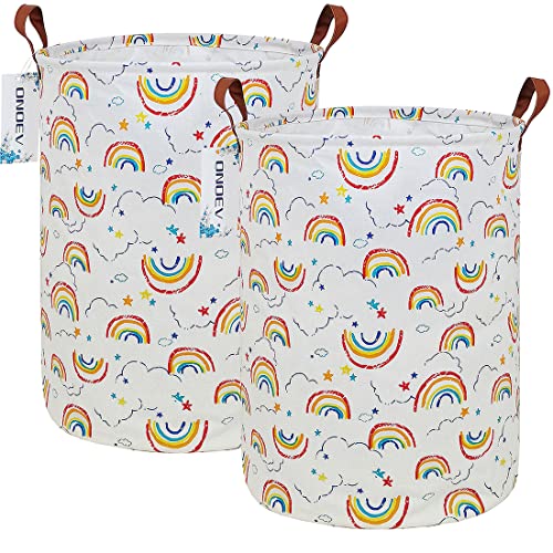 ONOEV 2 Pack Round Fabric Storage Bin,Decorative Basket,Organizer Basket with Handles,for Clothes Storage,books and sundries (2 Pack rainbow)