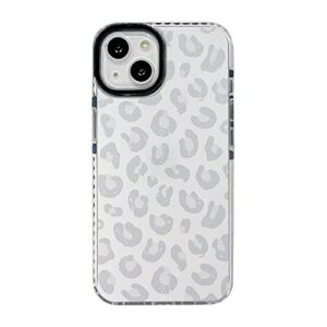 white leopard light gray soft phone case for apple iphone 14 plus 6.7" built-in bumper women cute stylish cover for iphone 14plus - 6.7 inch
