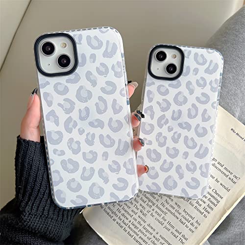 White Leopard Light Gray Soft Phone Case for Apple iPhone 14 Plus 6.7" Built-in Bumper Women Cute Stylish Cover for iPhone 14Plus - 6.7 inch