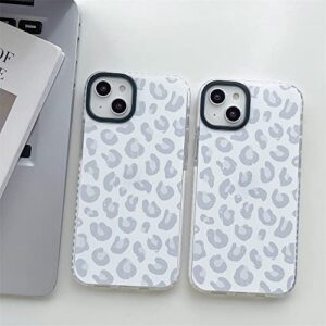 White Leopard Light Gray Soft Phone Case for Apple iPhone 14 Plus 6.7" Built-in Bumper Women Cute Stylish Cover for iPhone 14Plus - 6.7 inch