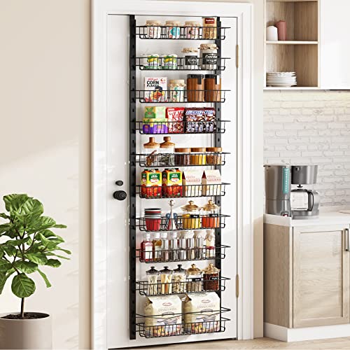 1Easylife Over the Door Pantry Organizer, 10-Tier Adjustable Baskets Pantry Organization, Metal Door Shelf with Detachable Frame, Space Saving Hanging Spice Rack for Kitchen Pantry Bathroom Door