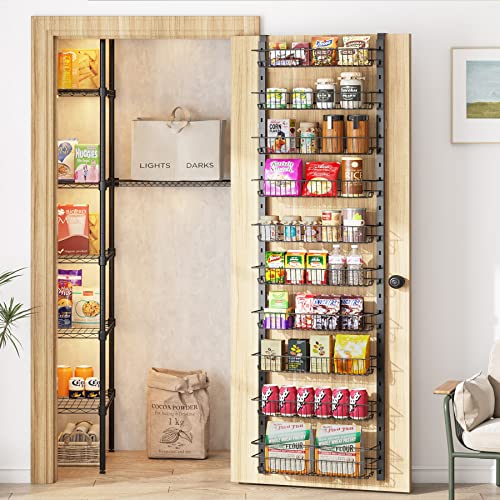 1Easylife Over the Door Pantry Organizer, 10-Tier Adjustable Baskets Pantry Organization, Metal Door Shelf with Detachable Frame, Space Saving Hanging Spice Rack for Kitchen Pantry Bathroom Door