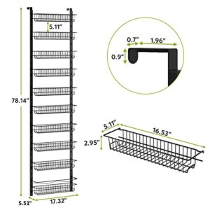 1Easylife Over the Door Pantry Organizer, 10-Tier Adjustable Baskets Pantry Organization, Metal Door Shelf with Detachable Frame, Space Saving Hanging Spice Rack for Kitchen Pantry Bathroom Door