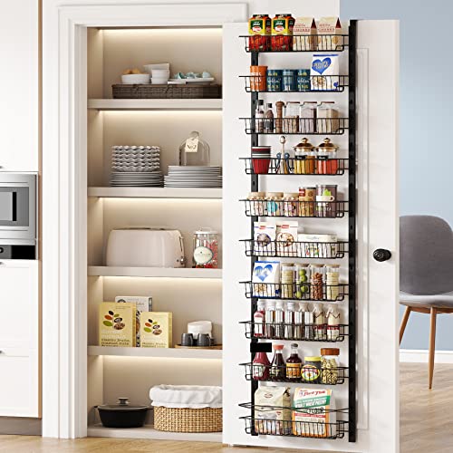 1Easylife Over the Door Pantry Organizer, 10-Tier Adjustable Baskets Pantry Organization, Metal Door Shelf with Detachable Frame, Space Saving Hanging Spice Rack for Kitchen Pantry Bathroom Door