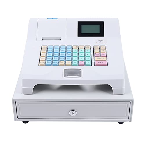 SHIOUCY Cash Register - Electronic POS System with 4 Bill 5 Coin,Removable Tray and Thermal Printer,48-Keys 8-Digital LED Display Multifunction for Small Businesses, White A