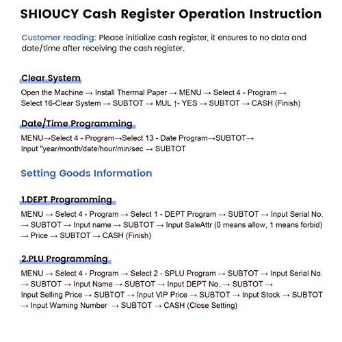 SHIOUCY Cash Register - Electronic POS System with 4 Bill 5 Coin,Removable Tray and Thermal Printer,48-Keys 8-Digital LED Display Multifunction for Small Businesses, White A