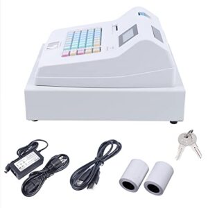 SHIOUCY Cash Register - Electronic POS System with 4 Bill 5 Coin,Removable Tray and Thermal Printer,48-Keys 8-Digital LED Display Multifunction for Small Businesses, White A