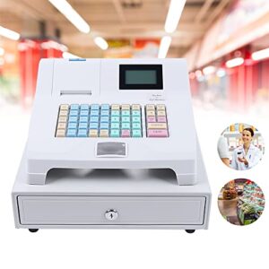 SHIOUCY Cash Register - Electronic POS System with 4 Bill 5 Coin,Removable Tray and Thermal Printer,48-Keys 8-Digital LED Display Multifunction for Small Businesses, White A