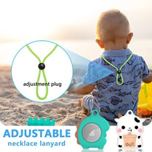 Air tag Necklace with Adjustable Length, Cute Cartoon Airtags 4 Pack Holder Soft Silicone Skin-Friendly Apple Airtags Case for Kids with Key Ring, Screen Protector