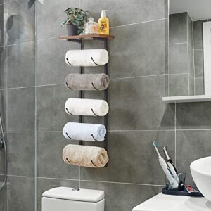 IBUYKE Industrial Towel Rack Wall Mounted, Metal Rack Towel Shelf,Towel Holder, Towel Storage for Bathroom Organizer Decor Rustic Brown TTR002H