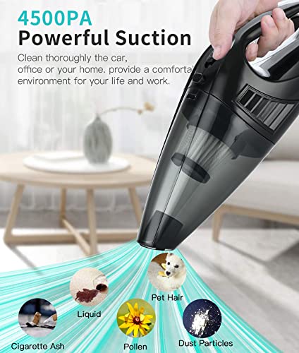 Car Vacuum Cleaner, DC 12V Portable Handheld Car Vacuum for Wet and Dry Cleaning， Strong Suction & 3 Attachments Fit Car Interior Cleaning, Black