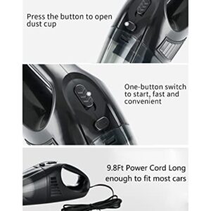 Car Vacuum Cleaner, DC 12V Portable Handheld Car Vacuum for Wet and Dry Cleaning， Strong Suction & 3 Attachments Fit Car Interior Cleaning, Black