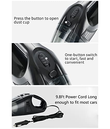 Car Vacuum Cleaner, DC 12V Portable Handheld Car Vacuum for Wet and Dry Cleaning， Strong Suction & 3 Attachments Fit Car Interior Cleaning, Black