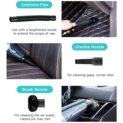 Car Vacuum Cleaner, DC 12V Portable Handheld Car Vacuum for Wet and Dry Cleaning， Strong Suction & 3 Attachments Fit Car Interior Cleaning, Black