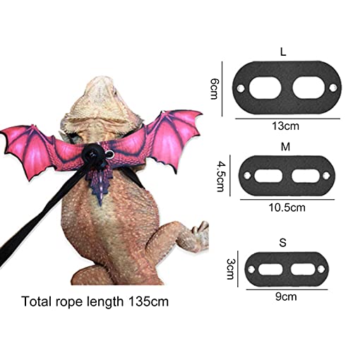 Adjustable Bearded Dragon Harness and Leash,Leather Reptile Leash Outdoor Harness Leash with Bat Wings for Lizard Reptiles Amphibians Small Pet Black Gray B