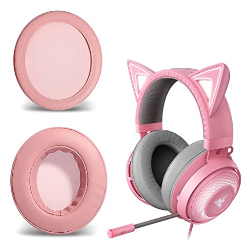 Replacement Earpads Protein Leather Ear Pads Cushions Cover Repair Parts Compatible with Razer Kraken BT Kitty Edition Wireless Headphones (Pink)