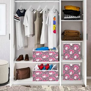Mushrooms on Crazy Leopard Background Cube Storage Bin, Collapsible Storage Box Bins with Cubes, Foldable Fabric Baskets Bins for Shelf,Closet Cabinet,Home Organization, 11.02 x 11.02 x 11.02 inch
