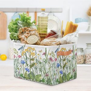 Cube Storage Bins Flower Floral Storage Basket Fabric Rectangle Storage Bins Collapsible Nursery Storage Bin Organizer Basket Storage Box for Shelves, Closet