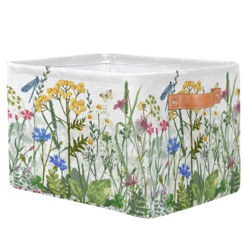 Cube Storage Bins Flower Floral Storage Basket Fabric Rectangle Storage Bins Collapsible Nursery Storage Bin Organizer Basket Storage Box for Shelves, Closet