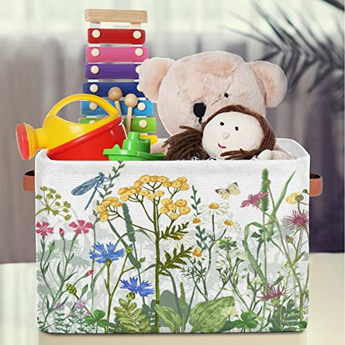 Cube Storage Bins Flower Floral Storage Basket Fabric Rectangle Storage Bins Collapsible Nursery Storage Bin Organizer Basket Storage Box for Shelves, Closet