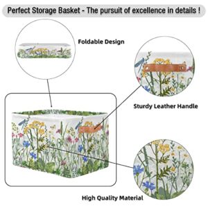 Cube Storage Bins Flower Floral Storage Basket Fabric Rectangle Storage Bins Collapsible Nursery Storage Bin Organizer Basket Storage Box for Shelves, Closet