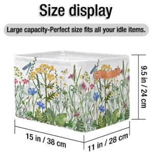 Cube Storage Bins Flower Floral Storage Basket Fabric Rectangle Storage Bins Collapsible Nursery Storage Bin Organizer Basket Storage Box for Shelves, Closet