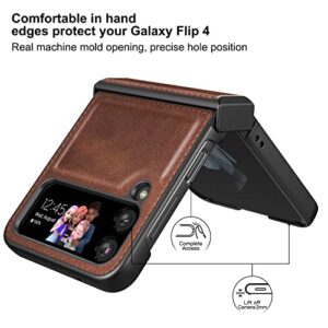 Foluu for Samsung Galaxy Z Flip 4 Case, Z Flip 4 Case with Hinge Protection PU Leather + Hard PC Shell Ultra Thin Slim Durable Protective Case for Samsung Galaxy Z Flip 4 5G 2022 (Brown)