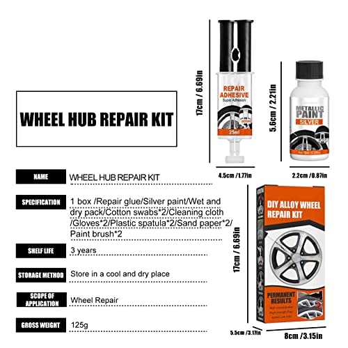 SCNC Wheel Scratch Repair Kit, Rim Scratch Repair Kit, Wheel Repair Kit, Wheel Touch Up Kit, Wheel Scratch Fix Quick, Universal Silver Color for Rims