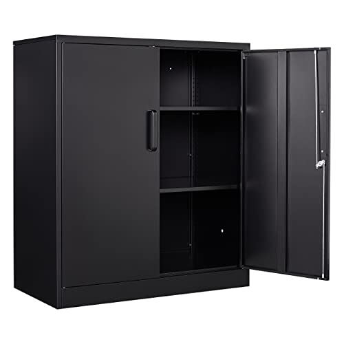 Metal Storage Cabinet Locked Steel Cabinet with 2 Adjustable Shelves Office Cabinet Locking Tool Cabinets Kitchen Storage Cabinet metal locker Small Counter Height Storage Cabinet Cupboard 35.4"H