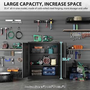 Metal Storage Cabinet Locked Steel Cabinet with 2 Adjustable Shelves Office Cabinet Locking Tool Cabinets Kitchen Storage Cabinet metal locker Small Counter Height Storage Cabinet Cupboard 35.4"H