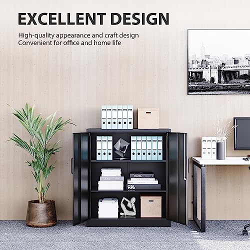 Metal Storage Cabinet Locked Steel Cabinet with 2 Adjustable Shelves Office Cabinet Locking Tool Cabinets Kitchen Storage Cabinet metal locker Small Counter Height Storage Cabinet Cupboard 35.4"H