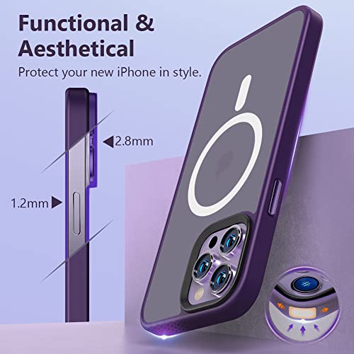 [2 in 1] Magnetic Case Designed for iPhone 14 Pro Max 6.7'', [Purple Mag Safe Charger Include] Compatible with MagSafe, Military-Grade Drop Protection Slim Phone Case, Deep Purple