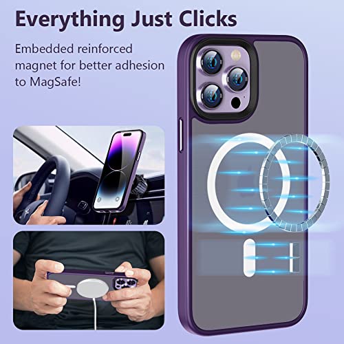 [2 in 1] Magnetic Case Designed for iPhone 14 Pro Max 6.7'', [Purple Mag Safe Charger Include] Compatible with MagSafe, Military-Grade Drop Protection Slim Phone Case, Deep Purple