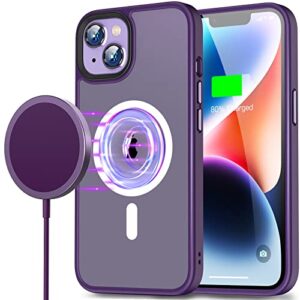 yllzi [2 in 1] magnetic case with charger designed for iphone 14 plus, compatible with magsafe, military-grade drop protection, slim phone case for 14 plus-6.7 inch, deep purple