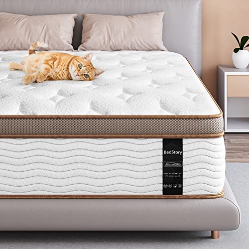 BedStory King Mattress - Made in USA - 14 Inch Hybrid Mattress Medium Feel, Individually Wrapped Coils for Pressure Relief & Motion Isolation, 80”x76”x14”