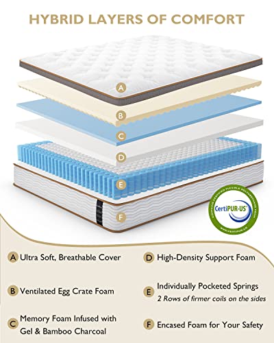 BedStory King Mattress - Made in USA - 14 Inch Hybrid Mattress Medium Feel, Individually Wrapped Coils for Pressure Relief & Motion Isolation, 80”x76”x14”