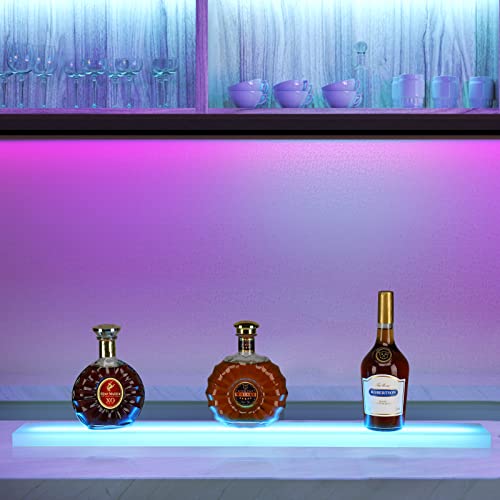 ROVSUN 1 Step 36 Inch Wall Mounted LED Lighted Liquor Bottle Display Shelf Bar Shelf with Remote Control, Illuminated Liquor Shelves LED Bar Shelves for Commercial Home Man Cave Bar Accessories