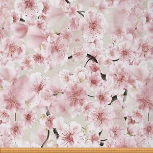 cherry blossom upholstery fabric, japanese flower fabric by the yard, pink floral branch decorative fabric, romantic plant petals waterproof outdoor fabric, upholstery and home accents, 1 yard