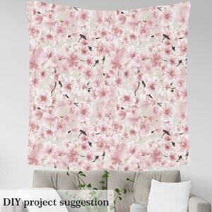 Cherry Blossom Upholstery Fabric, Japanese Flower Fabric by The Yard, Pink Floral Branch Decorative Fabric, Romantic Plant Petals Waterproof Outdoor Fabric, Upholstery and Home Accents, 1 Yard