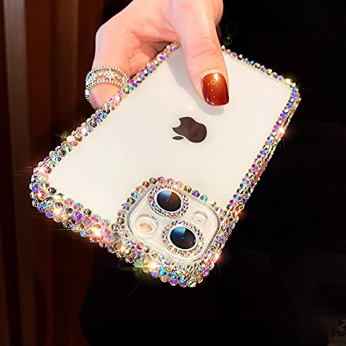 Poowear Compatible with iPhone 13 Pro Max Case Luxury Bling Rhinestone Glitter Phone Case for Women Girl 3D Diamond Silicone Clear Protective Case Cover