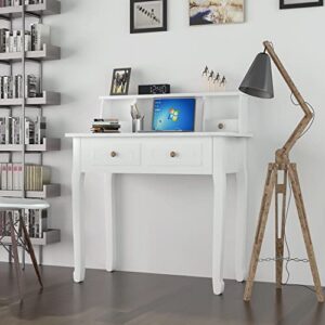 DMAITH Writing Desk with 4 Storage Drawers, Wood Secretary Desks for Home Office, Computer Desk Workstation Laptop Table, Small Vanity Desk for Bedroom, 42" W x 16" D x 36" H, White