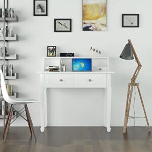 DMAITH Writing Desk with 4 Storage Drawers, Wood Secretary Desks for Home Office, Computer Desk Workstation Laptop Table, Small Vanity Desk for Bedroom, 42" W x 16" D x 36" H, White