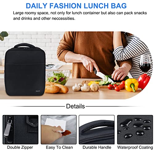 Hsmienk Lunch Box for Men, Large Lunch Bag for Adults Water Resistant Insulated Lunch Bag, Reusable Lunch Box Portable Lunchbox Tote Bag with Adjustable Shoulder Strap for Office Work, Black