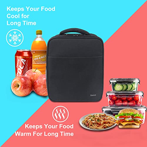 Hsmienk Lunch Box for Men, Large Lunch Bag for Adults Water Resistant Insulated Lunch Bag, Reusable Lunch Box Portable Lunchbox Tote Bag with Adjustable Shoulder Strap for Office Work, Black