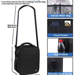 Hsmienk Lunch Box for Men, Large Lunch Bag for Adults Water Resistant Insulated Lunch Bag, Reusable Lunch Box Portable Lunchbox Tote Bag with Adjustable Shoulder Strap for Office Work, Black