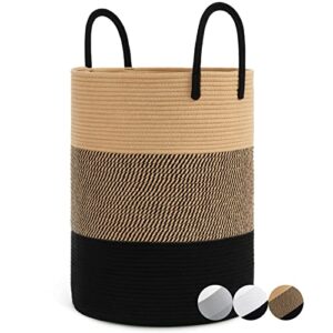 chicvita woven laundry basket large dirty clothes hampers for laundry tall wicker jute basket for blankets, toys in living room, bathroom, decorative towel storage basket for organizing, 58l, black