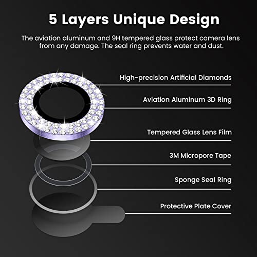 Tensea for iPhone 14 Pro/iPhone 14 Pro Max Camera Lens Protector Bling, Protection Camera Cover Tempered Glass Screen Protector Diamond Metal Individual Ring for 14Pro 6.1" / 14 ProMax 6.7 inch 2022