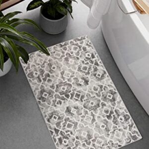 Wonnitar Moroccan Washable Area Rug - 2x3 and 2x4.3 Grey Distressed Entryway Kitchen Rug Non-Slip Modern Geometric Trellis Throw Rug Faux Wool Indoor Floor Carpet for Bedroom Bathroom Laundry