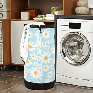 Kigai Nylon Large Laundry Bag - Daisy Flower Washable Laundry Backpack, Dirty Clothes Laundry Hamper with Drawstring Closure & Shoulder Straps for Camp, Home, Travel, Dorm - 14.5" x 29.3"