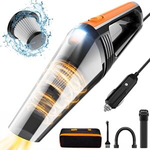 FRESMOL Portable Car Vacuum Cleaner High Power 8000PA/100W/DC12V, 16.4Ft Corded Handheld Car Vacuum with LED Light, Deep Detailing Cleaning Kit of Car Interior with Dry for Men/Women